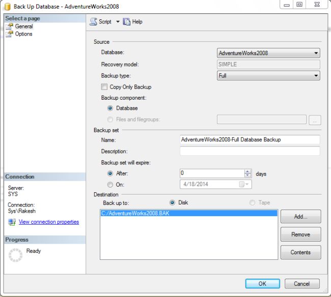 Backup the data base
